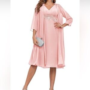 BONOYUER 2 Piece Mother of The Bride Dress with Jacket Lace Applique